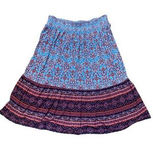 JC Penney Mixed Pattern Pull On Swing Skirt Smocked Waist Medium